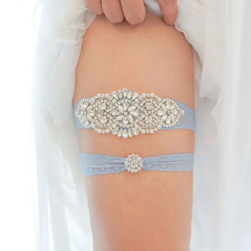 Sexy Bridal Wedding Garter Belt With Diamonds Light Blue Cry 运动/瑜伽/健身/球迷用品 芭蕾舞服 原图主图