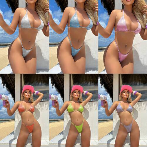 2026 Sexy T Split Shiny Bikini