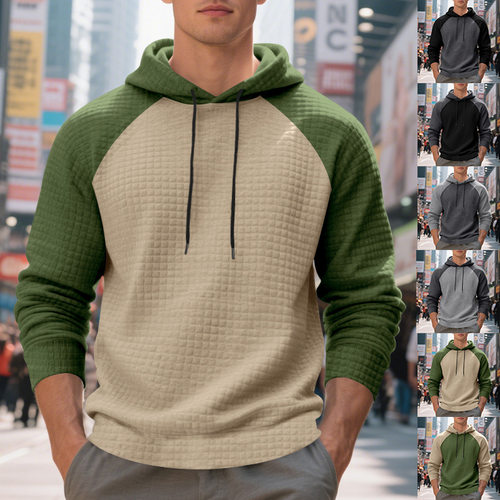 Men's Standing Hooded Jacquard Small Checkered Casual Raglan