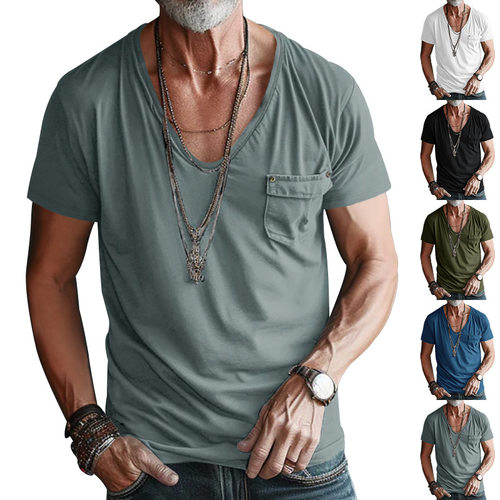 Men's Pocket T-shirt Clothing Men's V-neck Solid lor Large S