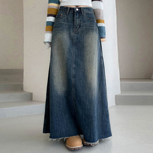 2407 Niche Hong Kong Style Old-fashioned Denim Skirt Women's
