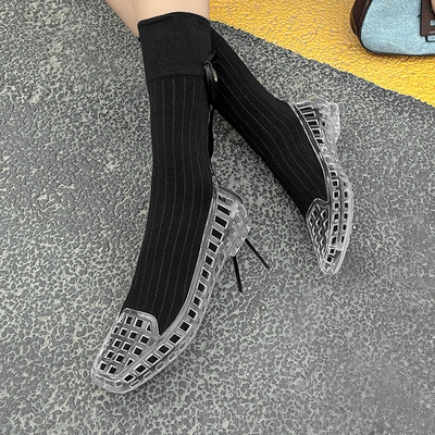 Shoes Shallow Mouth Shoes Crystal Pvc Outdoor Casual Square