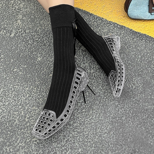 Shoes Shallow Mouth Shoes Crystal Pvc Outdoor Casual Square