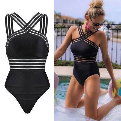 2021 Women Bikini Bodysuit Sexy Ladies Striped Bandage Backl