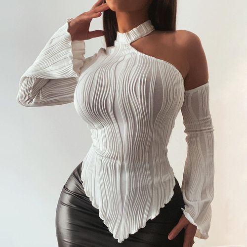 Wind 2026 Women's Strip Sreet Slant llar Neck T-shirt Sreet