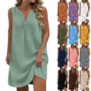 Women’s tton-like Linen Sleeveless Tank Maxi Dress (adjusle
