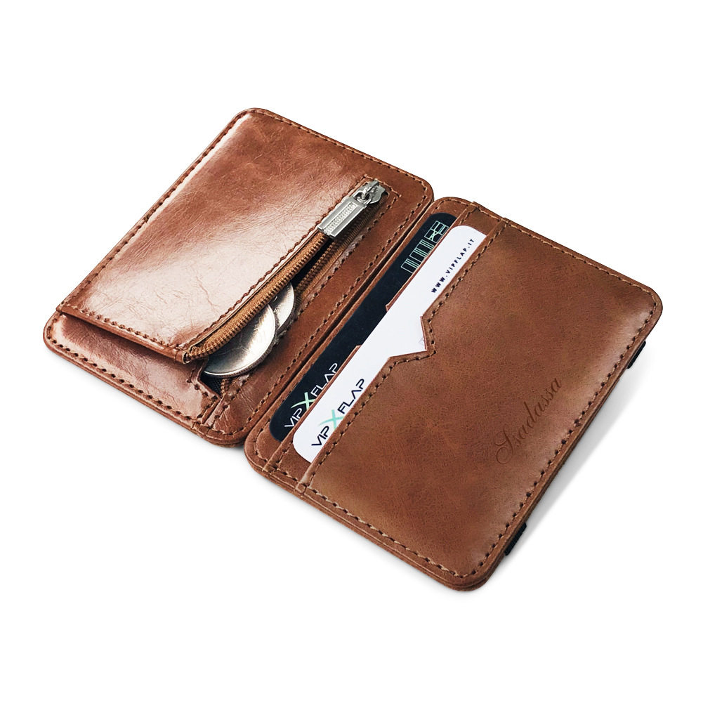 2021 new fashion man small leather magic wallet with coin po