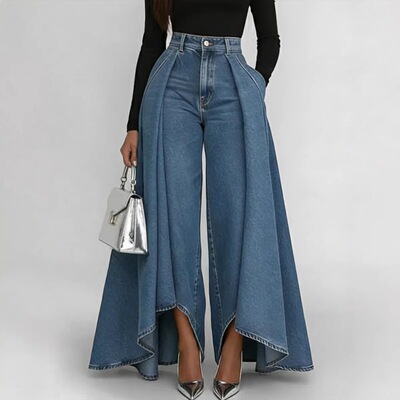 Temu Cat Whiskers High Waist Loose Wide Leg Women's Washed S