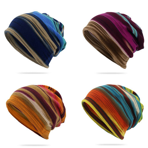 Teum Pullover Cap Scarf Striped Printed Twist Cap Double-lay