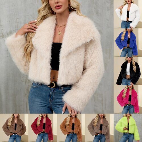 Women's Imitation Lapel at Women's Artificial Wool Short Plu