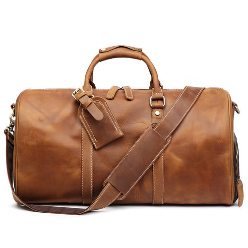 Men's Genuine Leather Porle Travel Crazy Horse Leather Shoul