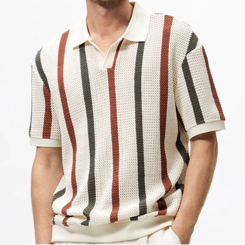 Short-sleeved Sweater Men's Hollowed-out Striped lor ntrast