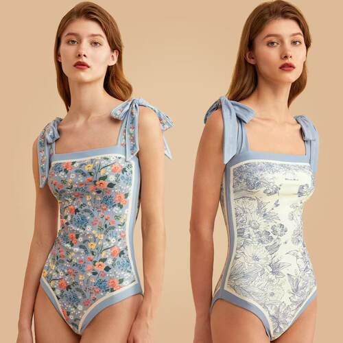 Double-sided Printed Swimsuit Retro Style Fresh Strapless La
