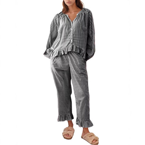 Fashion Casual Plaid Suit Women's 2026 Flip Leader Ruffled T