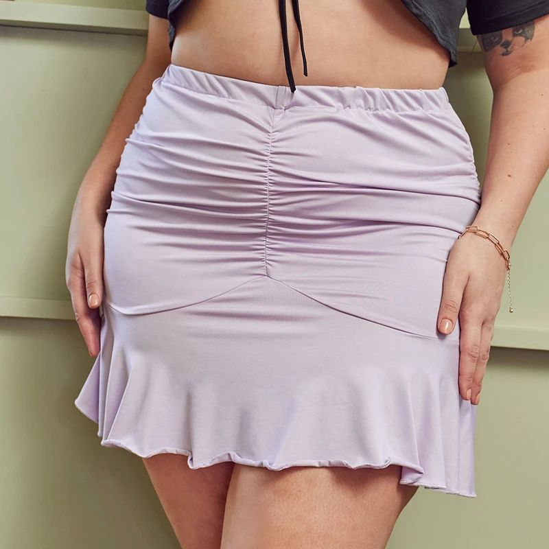 Plus Size Elastic Waist Sexy Summer Ruched Mini Skirt Women 女装/女士精品 大码连衣裙 原图主图