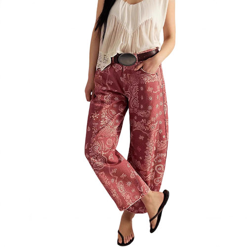 25 Women's Printed Multi-color High Waist Loose Straight Pan