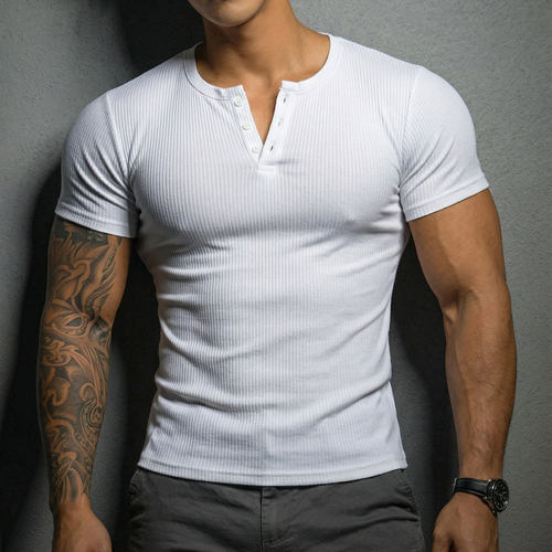 Cross-border Summer Henry llar Short-sleeved T-shirt Men's G