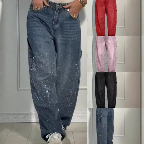 2026temu Women's Fashion Rhinestone Casual Pants Women N01