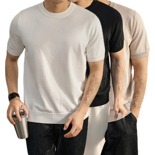 European Size Large Size Short Sleeve Sweater Men's Light Ma