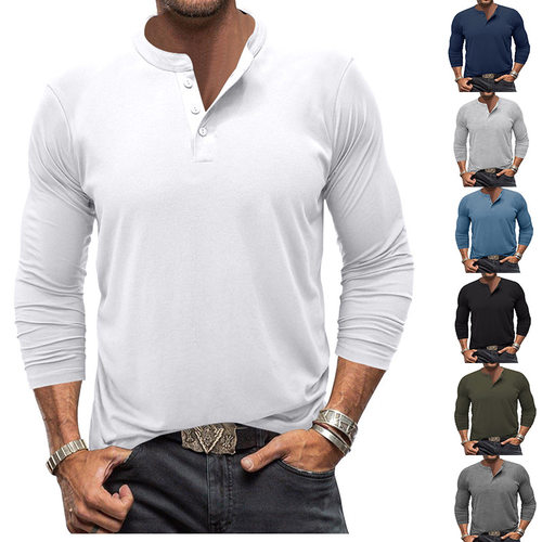 Men's T-shirt Crewneck Henry Shirt Men's T-shirt Clothes