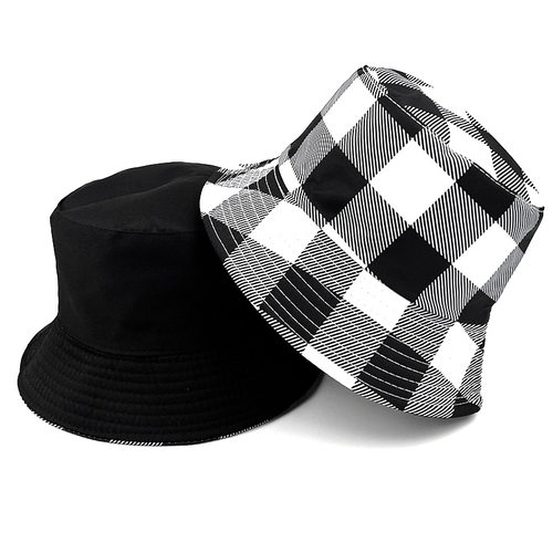 Double-sided Large-check Fisherman Hat, Versatile Bucket-sty
