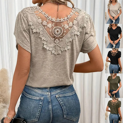 2026 Women's V-neck Double Layer Lotus Leaf Short-sleeved Wo