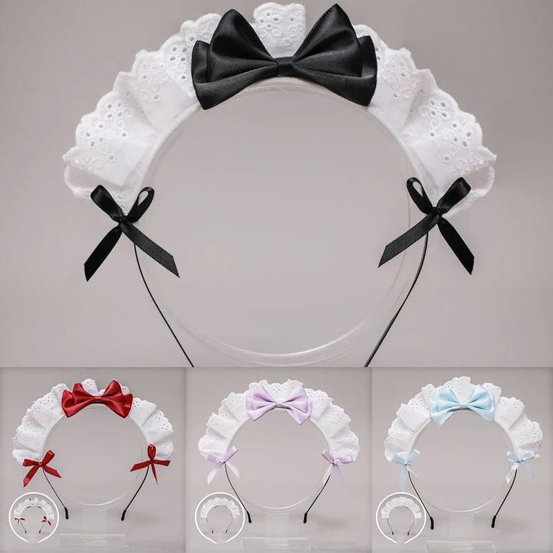 New Lolita Ruffled Lace Bowknot Maid Headband Gothic Sweet A-封面