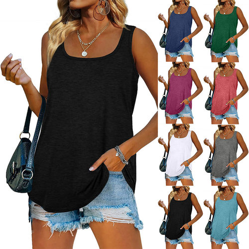 2026 Sleeveless Square llar Solid lor Vest T-shirt For Women
