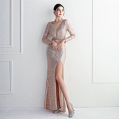 深V性感亮片晚礼服女2026新款 主持人高贵优雅气质显瘦连衣裙 修身