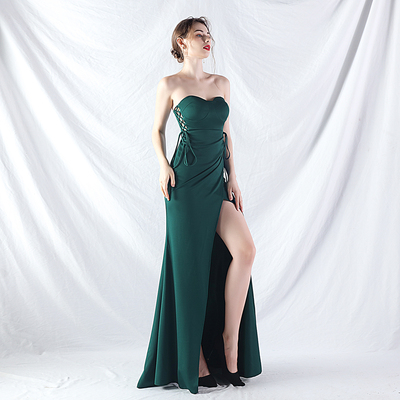 高级感晚礼服开叉长款裹胸连衣裙