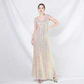 A字大摆连衣裙 小众轻奢高级感亮片闪闪长款 晚礼服女2026新款 法式