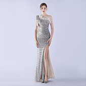 晚礼服女高级感宴会公司年会气质高端大气亮片单肩长款 鱼尾连衣裙