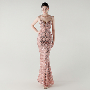 高端大气晚礼服裙女高级感主持人正式场合高贵优雅气质吊带连衣裙