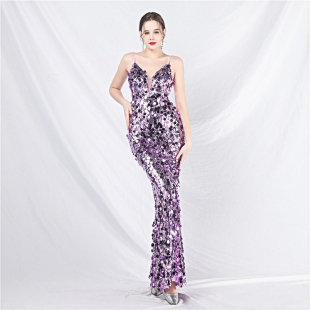 晚礼服女高级感高端大气气场强大重工亮片闪闪吊带鱼尾长款连衣裙