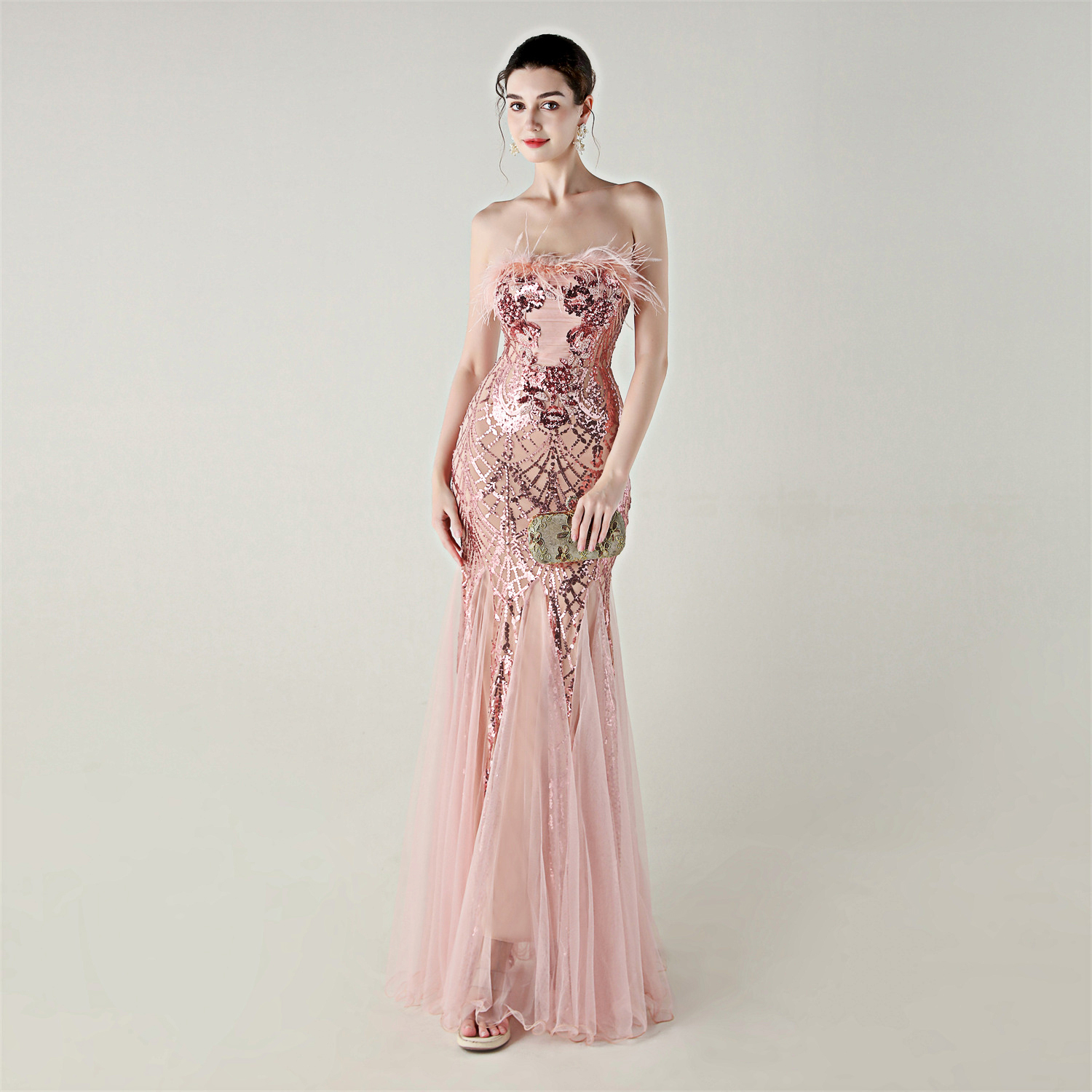 法式晚礼服女高端一字肩性感长裙