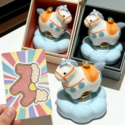 治愈系小马时来运转车内饰品摆件汽车装饰车载马上有钱景德镇转转