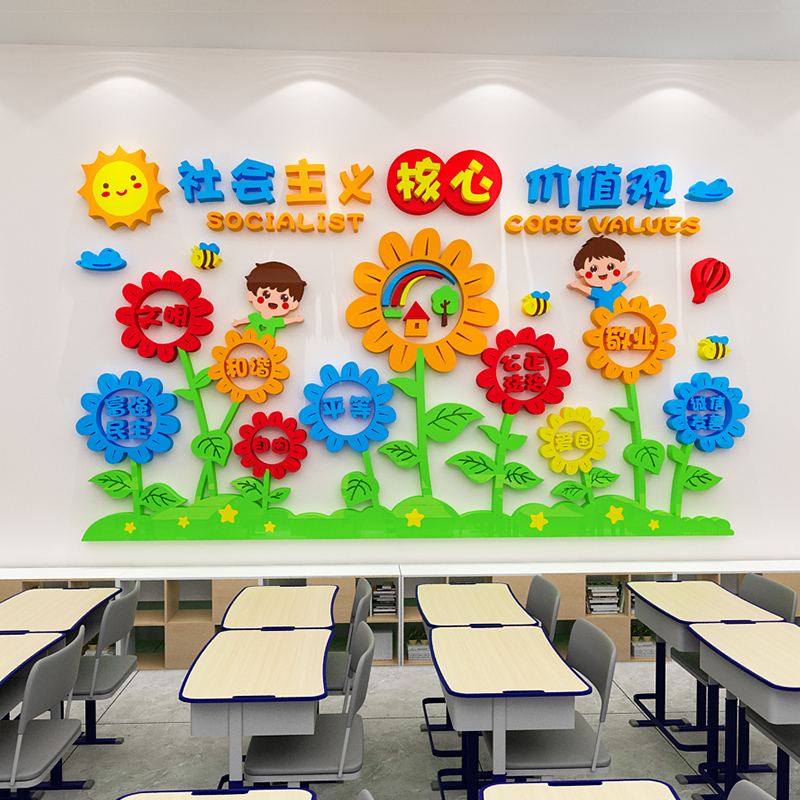 幼儿园社会主义核心价值观墙贴画学校走廊环创主题文化墙装饰布置图片