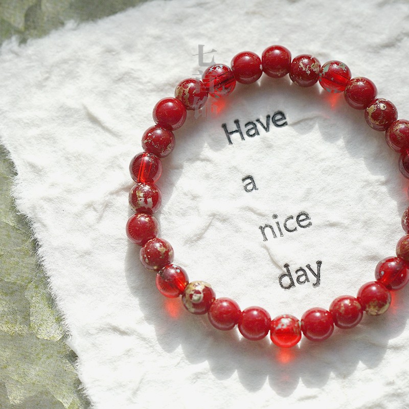 喜庆纯手工油画琉璃手串红色手链