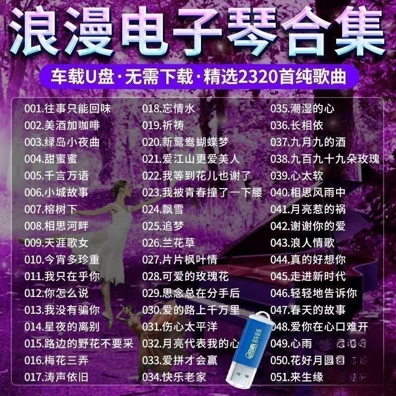 浪漫抒情电子琴U盘纯音乐乐器轻音乐U盘无损音质重低音伴奏曲优盘