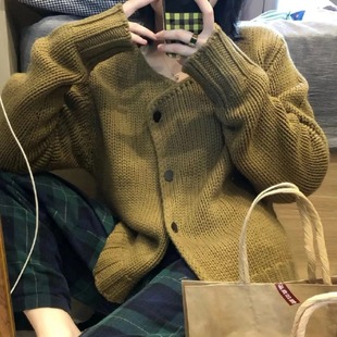 小个子日系慵懒风针织开衫 高端复古盘金扣毛衣外套女秋冬2024新款