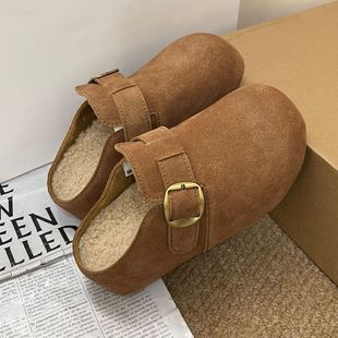 《仙仙专属》厚底内增高勃肯鞋加绒包头半拖秋冬复古女鞋