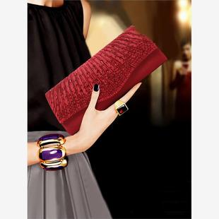 2023新款 宴会手拿包红色新娘包名媛晚宴包女红毯走秀包链条包 韩版