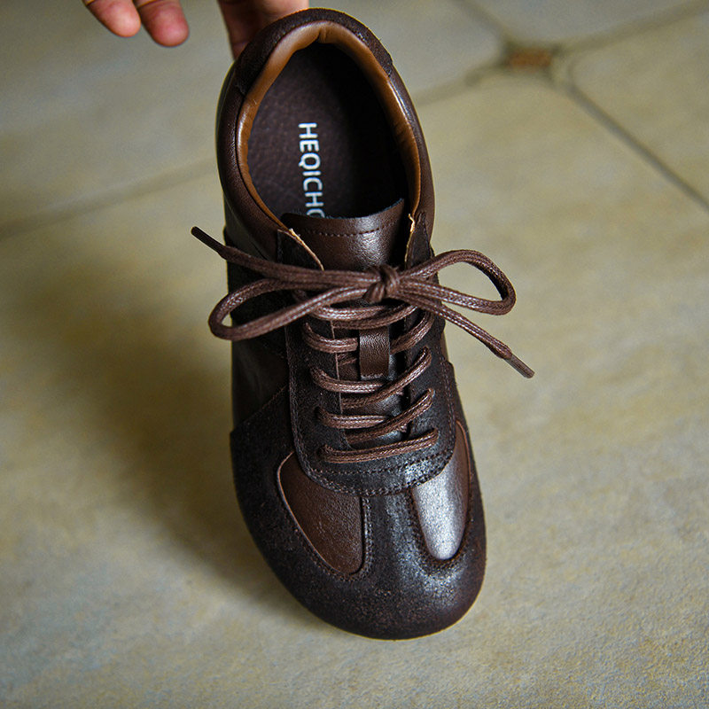 美拉德复古棕色拼接德训鞋女~2026平板鞋休闲运动鞋四季平跟单鞋,女鞋,德训鞋,淘宝优惠券,粉丝福利购,淘宝优惠卷