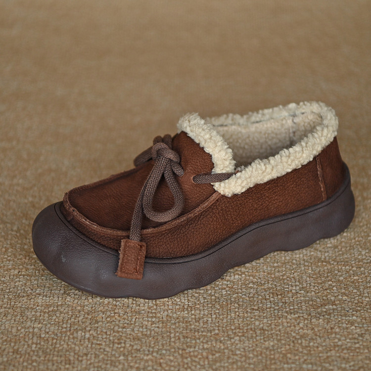复古真皮大圆头休闲棉鞋女