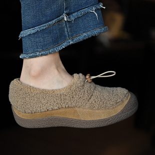复古休闲包头勃肯鞋女加绒毛毛鞋2025冬季懒人一脚蹬保暖单鞋40码