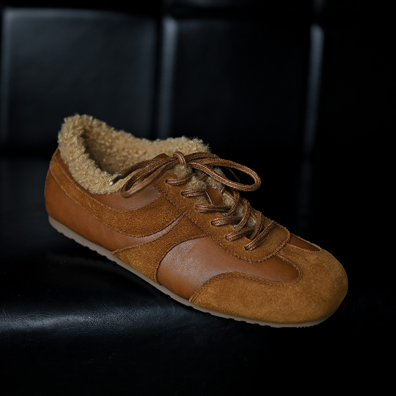 巨软~牛皮拼接复古加绒德训鞋