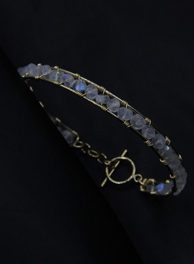 BestBlue卜鹿原创经典 蓝色月光石包金手镯女 小众设计师 仙女系