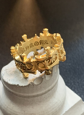 双生十字绊-金色钛钢戒指食指克罗花中古欧美朋克机车不掉色指环