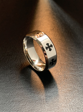 清心十字-银色权戒钛钢食指戒指十字简约通勤胖手不掉色大码指环