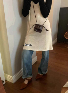 手工小羊皮气质尖头坡跟包头半拖女真皮百搭低跟凉拖单鞋穆勒鞋